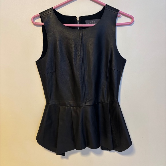 PJK Patterson J. Kincaid Erin Pleated Peplum Sleeveless Leather Blouse Top XS - Picture 1 of 3